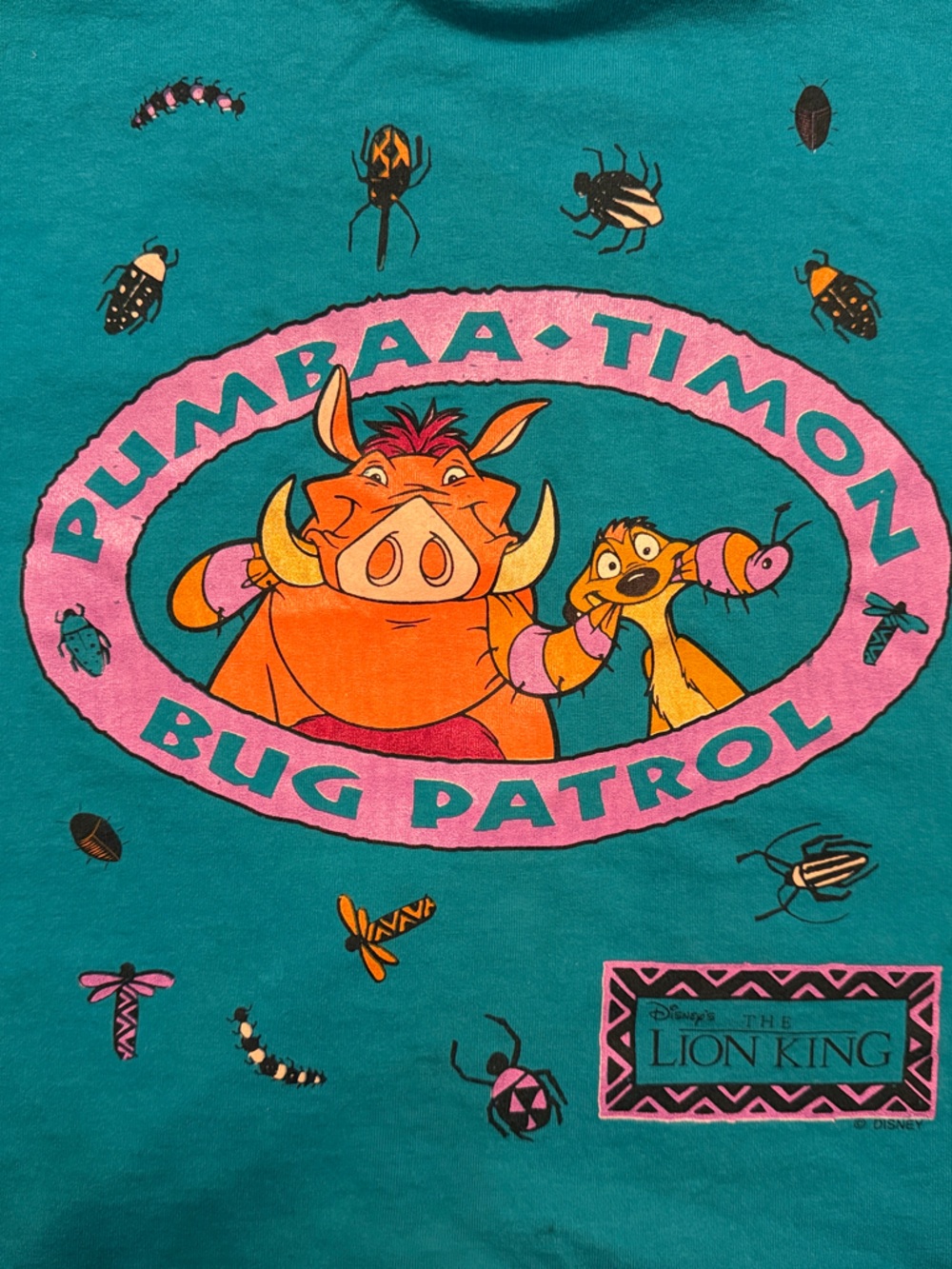 VINTAGE 90s Disney Lion King Timon & Pumbaa Bug Patrol Tee - Picture 3 of 6